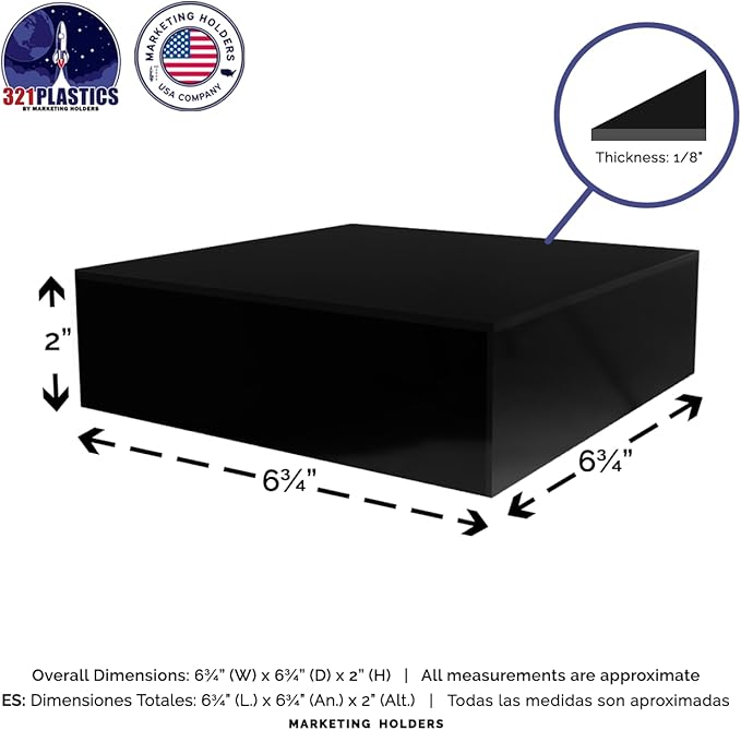 6 Pack Glossy Black Acrylic Display Box Versatile 5 Sided Pedestal 6.75" x - Image 6