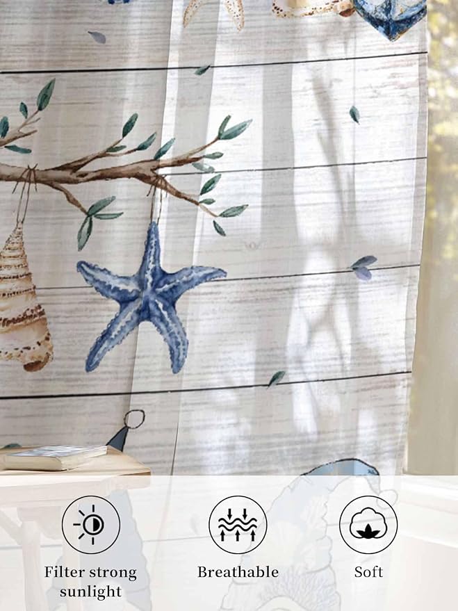Sheer Curtains 84 Inches Long, Coastal Eucalyptus Semi Sheer Curtains Light - Image 6