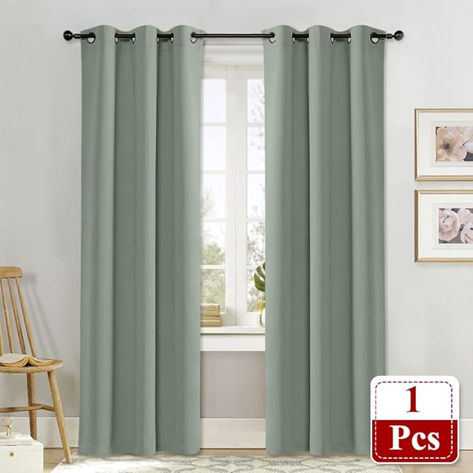 NICETOWN Greyish Green Curtain for Bedroom 84 inches Window Treatment Thermal - Image 2