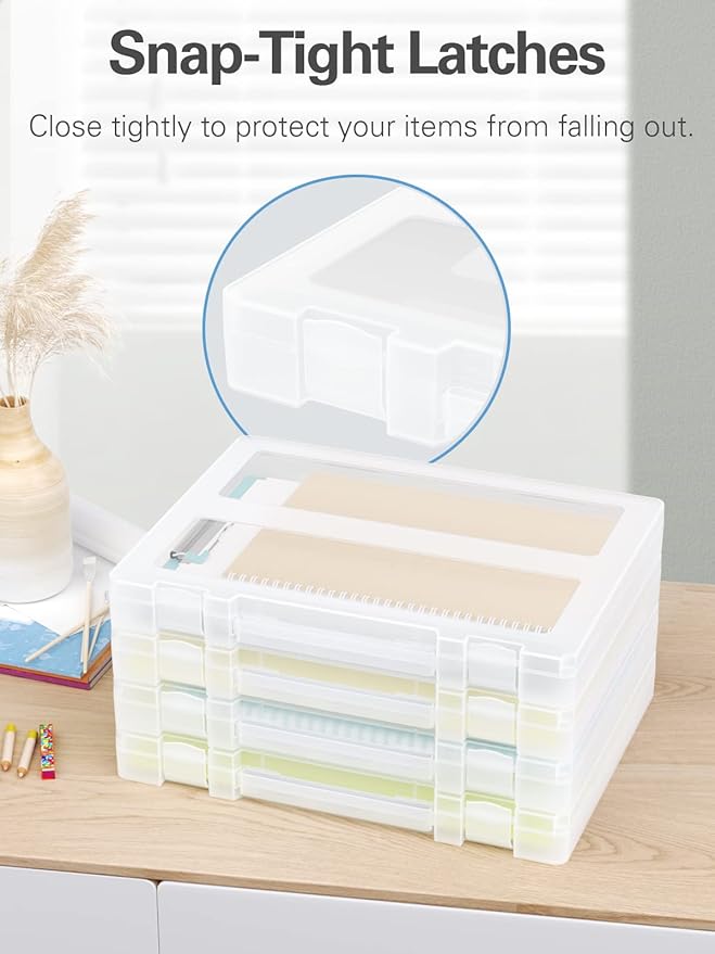 Denkee Large Paper Storage Box, 4 Pack Plastic Scrapbook Paper Storage Organizer - Image 3