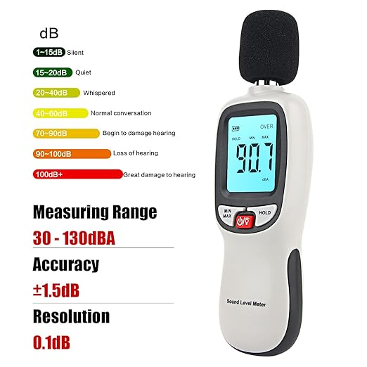Decibel Meter Sound Level Reader 30-130dB, Hand-held Sound Noise Meter - Image 6