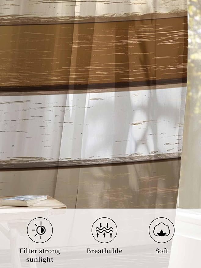 Sheer Curtains 84 Inches Long, Vintage Geometric Brown Semi Sheer Curtains - Image 6