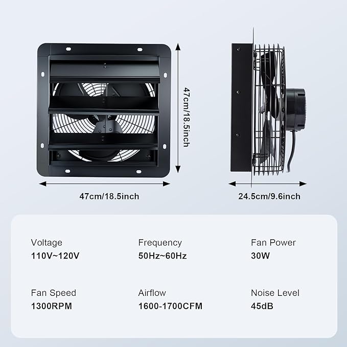 GROWNEER 14 Inch Shutter Exhaust Fan - Image 2