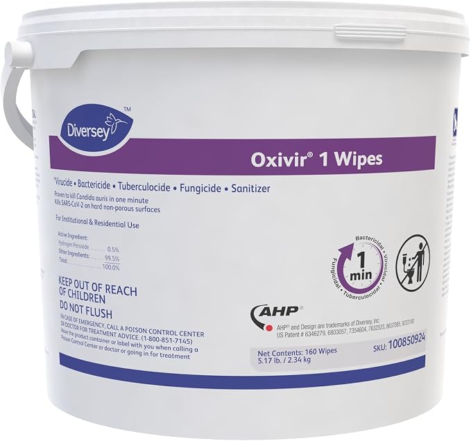 Oxivir Diversey 1 Disinfectant Wipes, AHP Hydrogen Peroxide Cleaner, XLarge by Oxivir