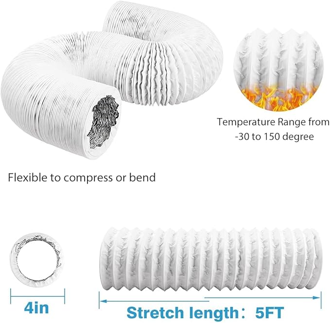 YIJUHOU 4 Inch 5 Feet Air Ducting, Flexible Aluminum Dryer Vent Hose - Image 3