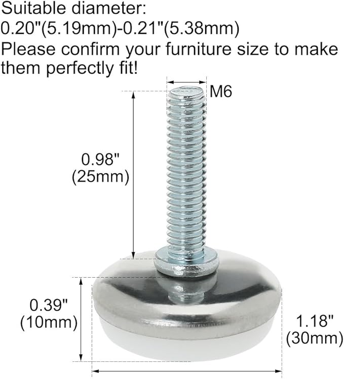 uxcell M6 x 25 x 30mm Screw on Furniture Glide Leveling Feet Adjustable Leveler - Image 2