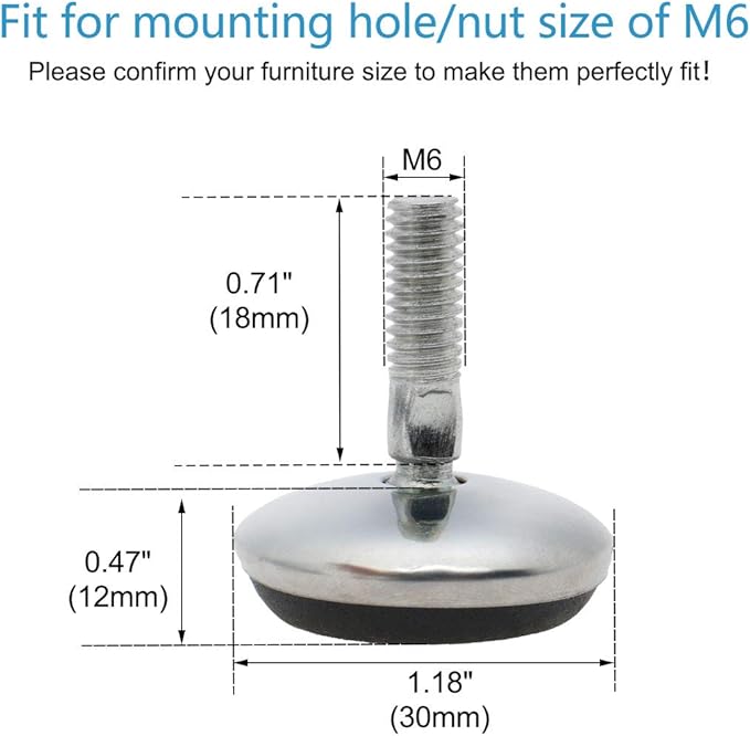 uxcell M6 x 18 x 30mm Leveling Feet Adjustable Leveler Floor Protector Support - Image 2