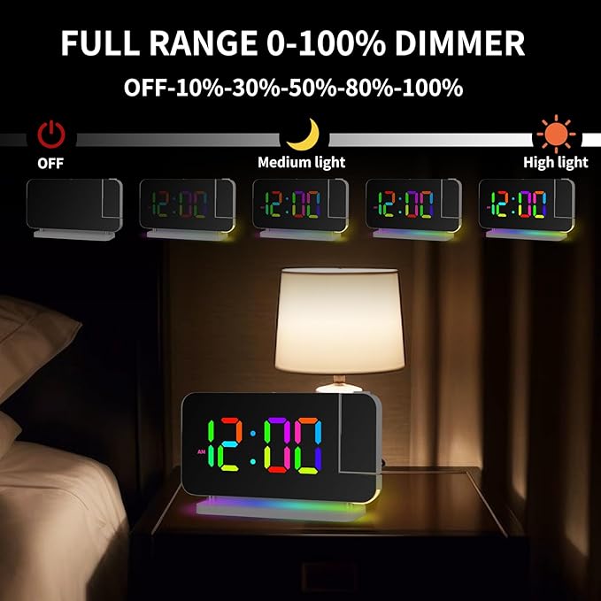 Projection Alarm Clock for Bedroom Ceiling, RGB Digital Clocks - Image 7