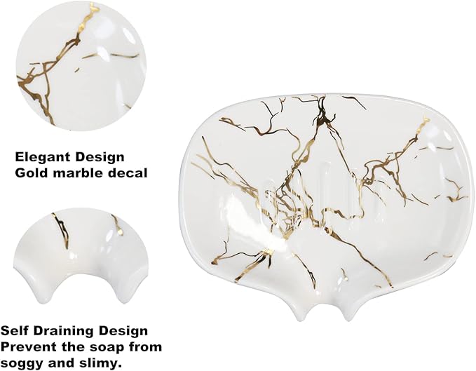 Ceramic Marble Texture Soap Dish, Self Draining Slot, Ceramic Self Draining - Image 3