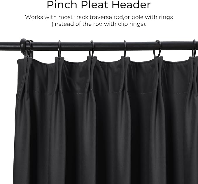 TWOPAGES Luxury Velvet Curtain Pinch Pleated Black Curtain 108 inch Long - Image 2