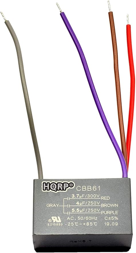 HQRP Capacitor CBB61 fits Harbor Breeze Ceiling Fan 3.7uf+4uf+5.5uf 4-Wire UL - Image 2