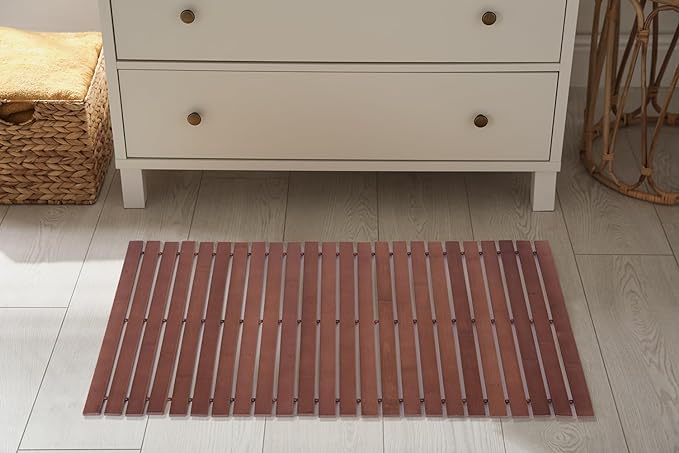 Bath Mat Bathroom Rugs Floor Wood Shower Bathtub Waterproof Non Slip Walnut - Image 5