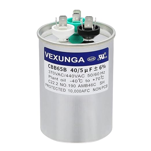 VEXUNGA 40/5 uF 40+5 MFD 370VAC or 440VAC Dual Run Start Round A/C Capacitor by VEXUNGA