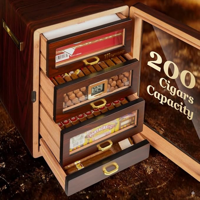 Desktop Cigar Humidor Cabinet Triple-Sided Light - Image 6