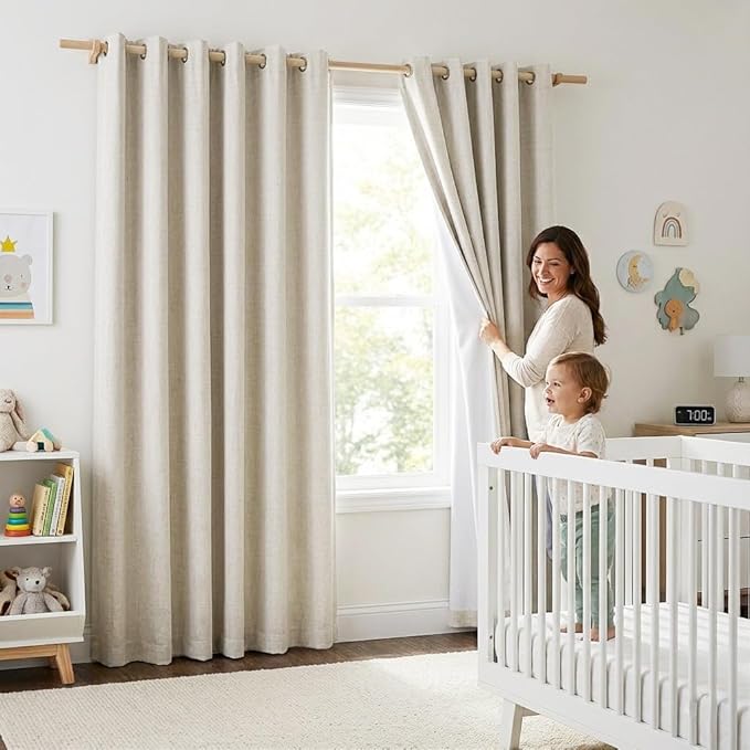 NICETOWN Natural Linen 100% Blackout Curtains 120 inches Length 2 Panels Set by NICETOWN