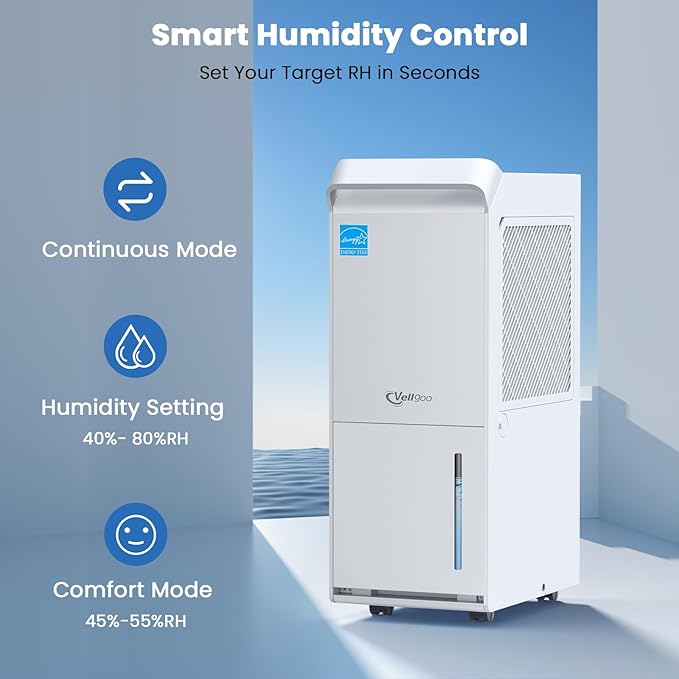 2000 Sq.Ft Most Efficient Energy Star 2025 Dehumidifier, Vellgoo 25 Pint/D - Image 3