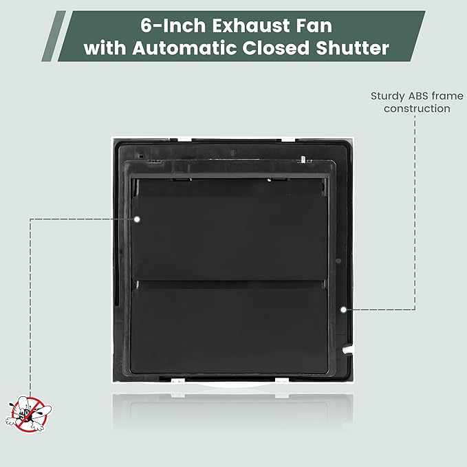 6" Shutter Exhaust Fan, 258CFM Window or Wall Mount Ventilation Fan - Image 7