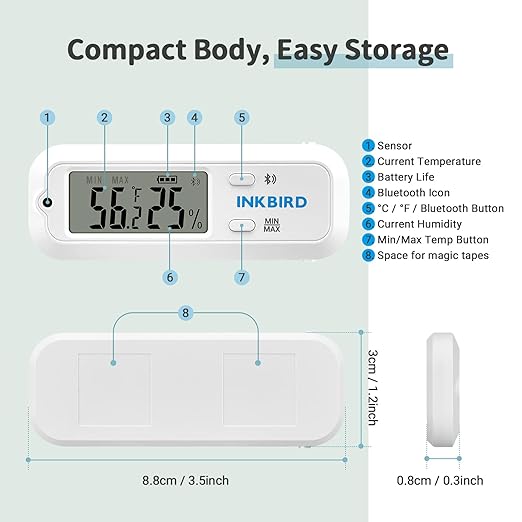 Inkbird Mini Digital Thermometer and Hygrometer, Temperature Humidity Bluetooth - Image 2