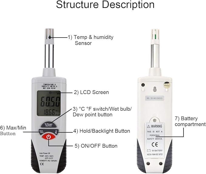 Lancoon Digital Psychrometer, Mini Portable Thermo-Hygrometer Temperature - Image 4