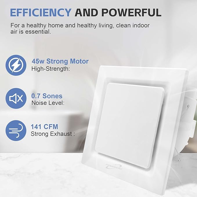 Bathroom Fan Ceiling Mount Exhaust Ventilation, 141 CFM 0.7 Sones, 4 Inches Duct - Image 3