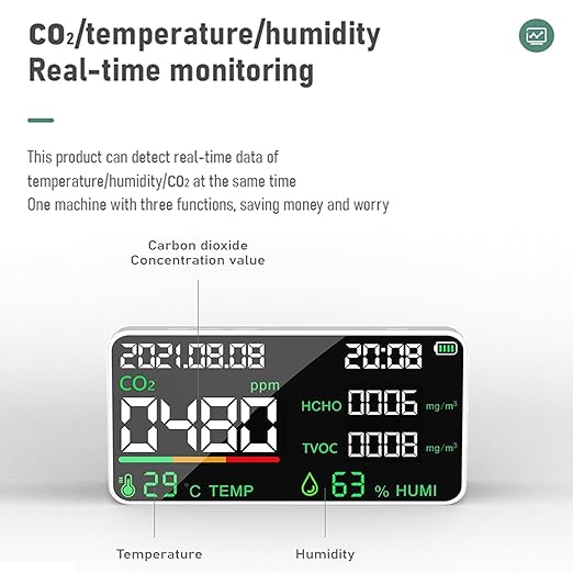 7-in-1 Indoor Air Quality Monitor, Desktop CO2/TVOC/HCHO Detector - Image 4