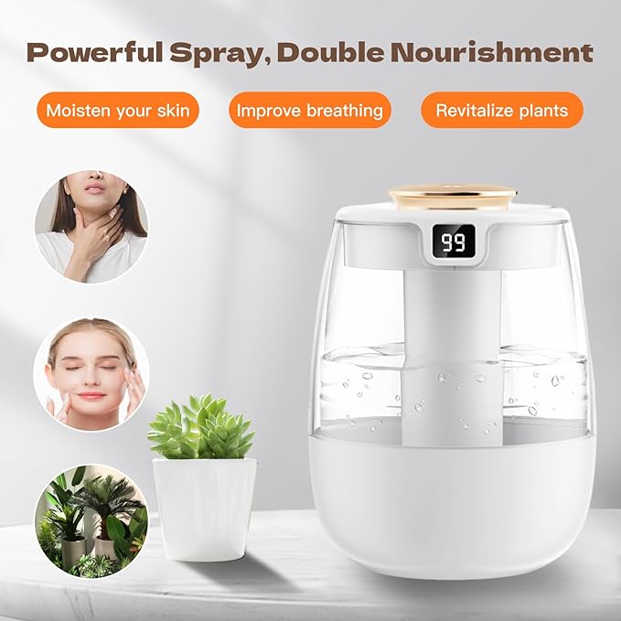 Double Spray Air Humidifier for Bedroom, 2L Quiet Cool Mist Humidifier for - Image 3