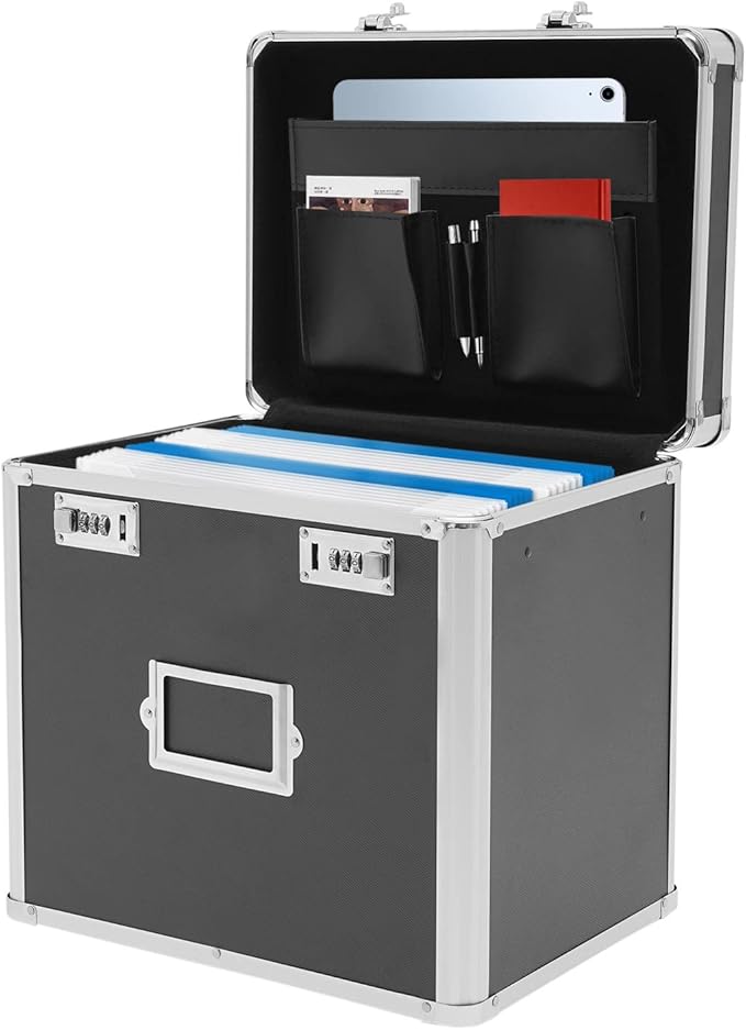 Metal Locking File Organizer Box, 13.8*10*13.4 inch Portable Locking Storage by WUSILILU