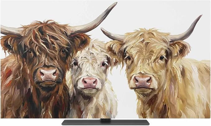 Farmhouse Highland Cows Indoor TV Cover, Elastic TV Screen Protector Watercolor - Image 2