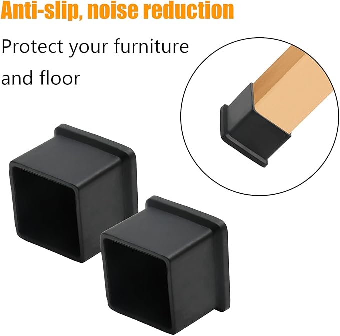 12PCS Square Chair Leg Caps 1-3/16" x 1-3/16" Square Rubber Covers Black - Image 3