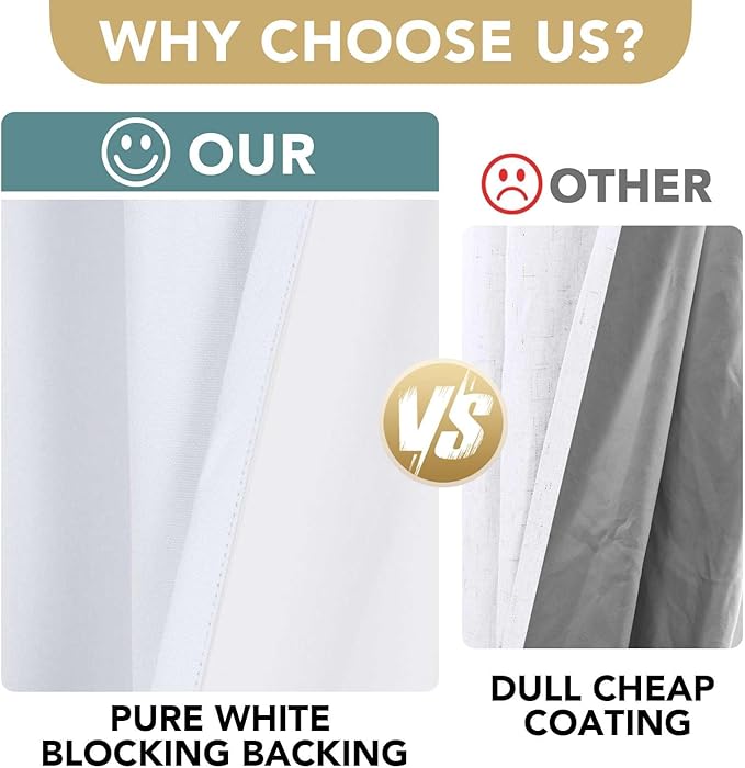 H.VERSAILTEX Linen Blackout Curtains 63 Inches Long 100% Blackout Thermal - Image 3