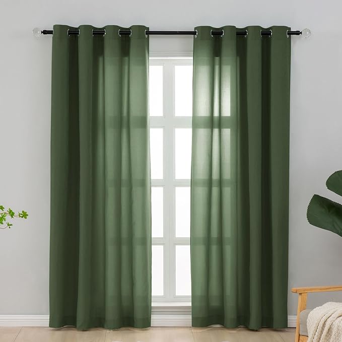 L.Z.E Olive Green Light Filtering Curtains 72 Inch Length 2 Panels Set Privacy by LZE