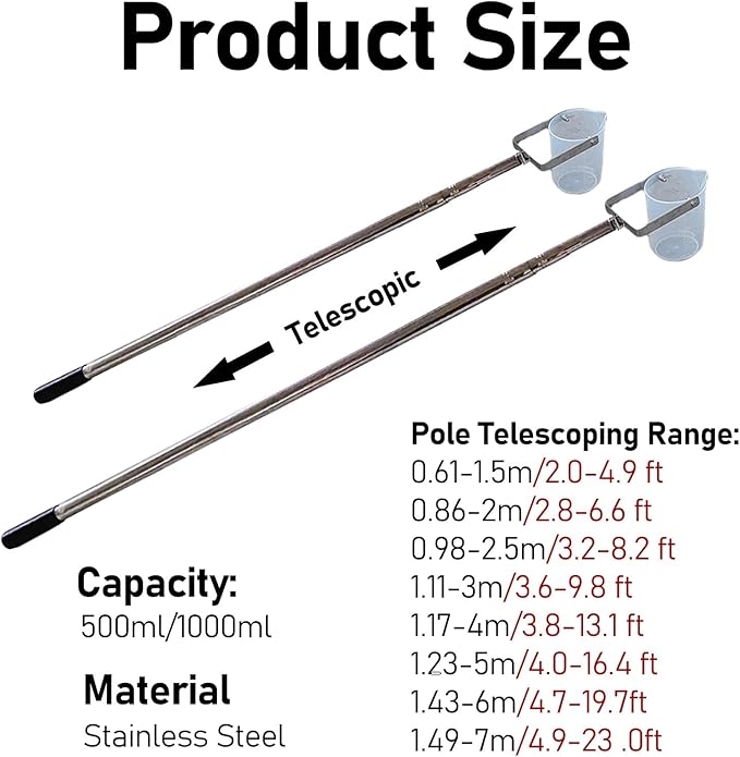 ERRULAN Telescopic Water Sampler Dipper, Ultra Light Rod Plastic Beaker - Image 3