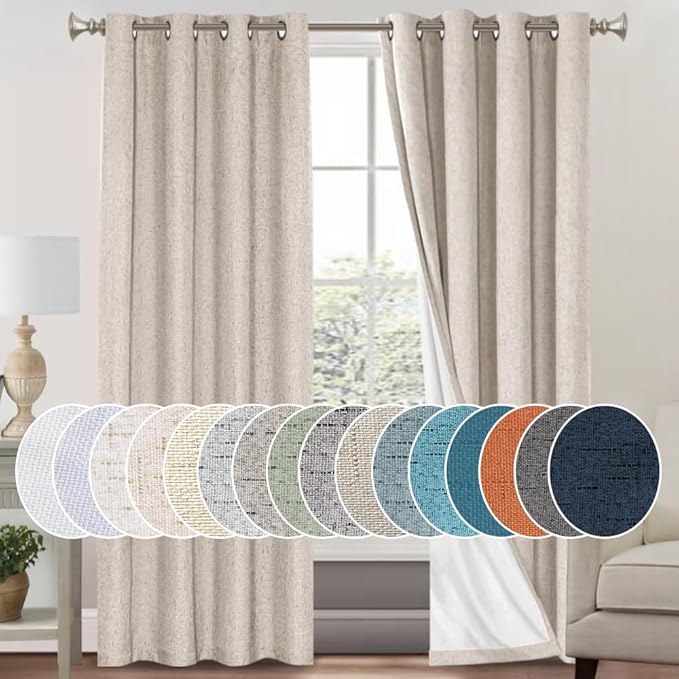PrinceDeco Natural Linen Curtains 100% Blackout Linen Curtains by PrinceDeco