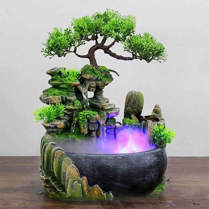 Tabletop Rockery Fountain Indoor Waterfall Bonsai Desktop Mini Rockery Water by kunghei