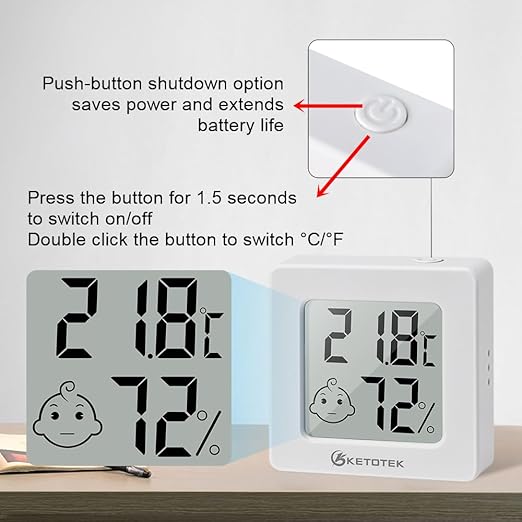 KETOTEK 5 Pack Thermometer Room Hygrometer Indoor Mini Temperature and Humidity - Image 2