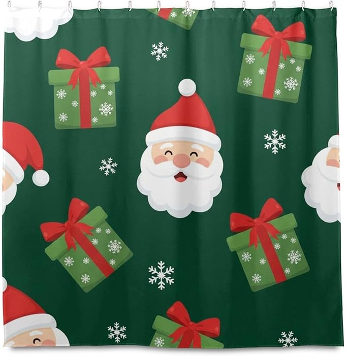 Snow Christmas Santa Green Shower Curtain Liner 72×72 inch - Image 2