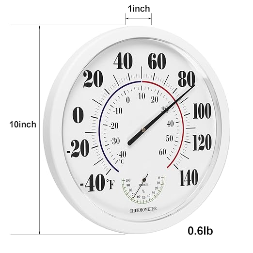 Indoor Outdoor Thermometer Wall Large Numbers Thermometer No Battery 10" - Image 7