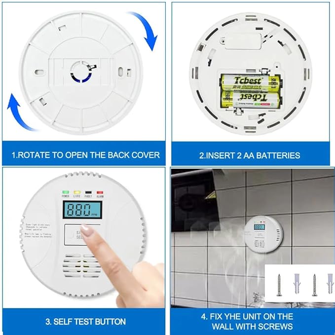 Carbon monoxide detector powered by AA battery, Vzmcov CO monitoring alarm - Image 3