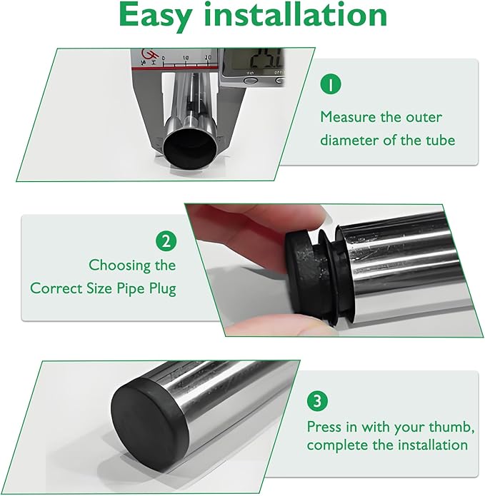2" Plastic Hole Plugs Black -Round Chair Leg Caps, Flush Mount Pipe Plugs - Image 4