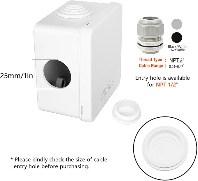 LeMotech Junction Box, ABS Plastic IP55 Water Resistant and Dustproof, - Image 5
