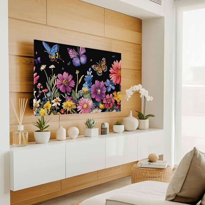 Watercolor Flowers Butterfly Countryside Plant Indoor TV Cover, Elastic TV - Image 3
