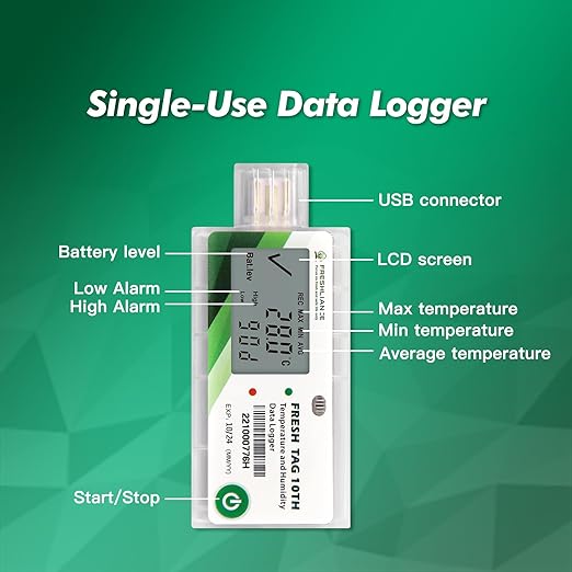 Freshliance LCD Temperature Humidity Data Logger, Single Use USB Temperature - Image 3