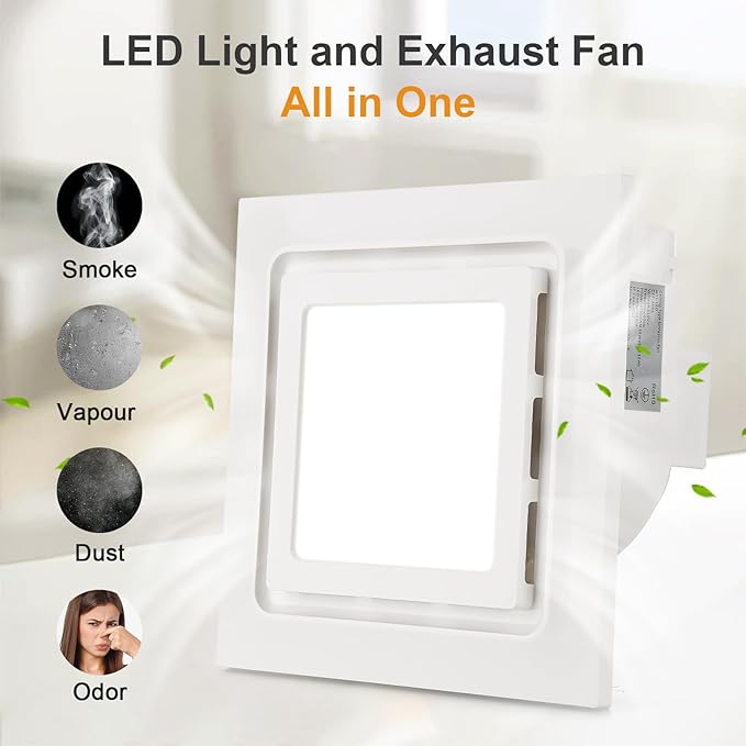 12" Bathroom Exhaust Fan with Light Ultra Quiet Ventilation Fan Combo 1.0 Sone - Image 7