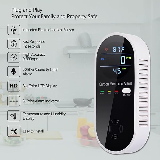 3-in-1 Carbon Monoxide Detector, Carbon Monoxide Detector Plug in Wall - Image 5