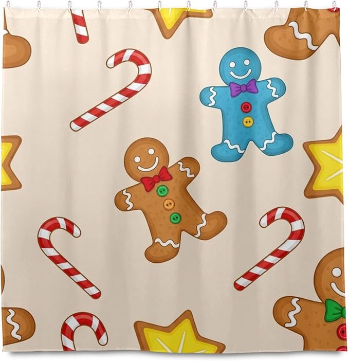Christmas Gingerbread Beige Shower Curtain Liner 72×72 inch - Image 2