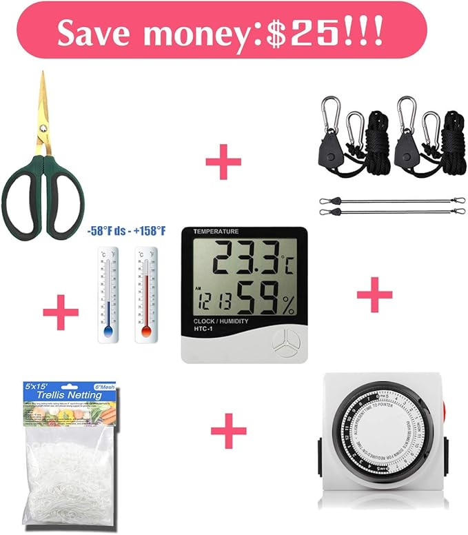 Hydroponic 24"X24"X48" Indoor Grow Tent Kit W/Analog Timer+Humidity - Image 7