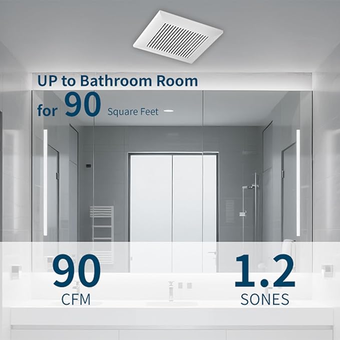 Tech Drive Bathroom Exhaust Fan 90 CFM, 1.2 Sone, 4-Inch Duct, No Attic Access - Image 3
