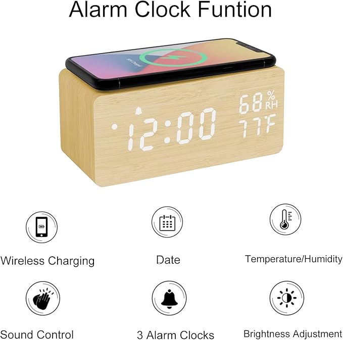 Lancoon Wooden Digital Alarm Clock - Image 3