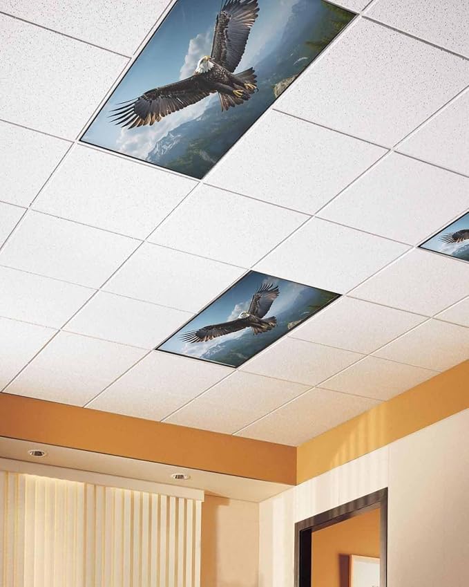 4 Pcs Fluorescent Light Covers for Ceiling Lights, Bald Eagle Soaring Above - Image 2