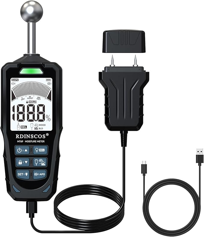 2-in-1 Pin & Pinless Moisture Meter, Digital Moisture Detector by RDINSCOS